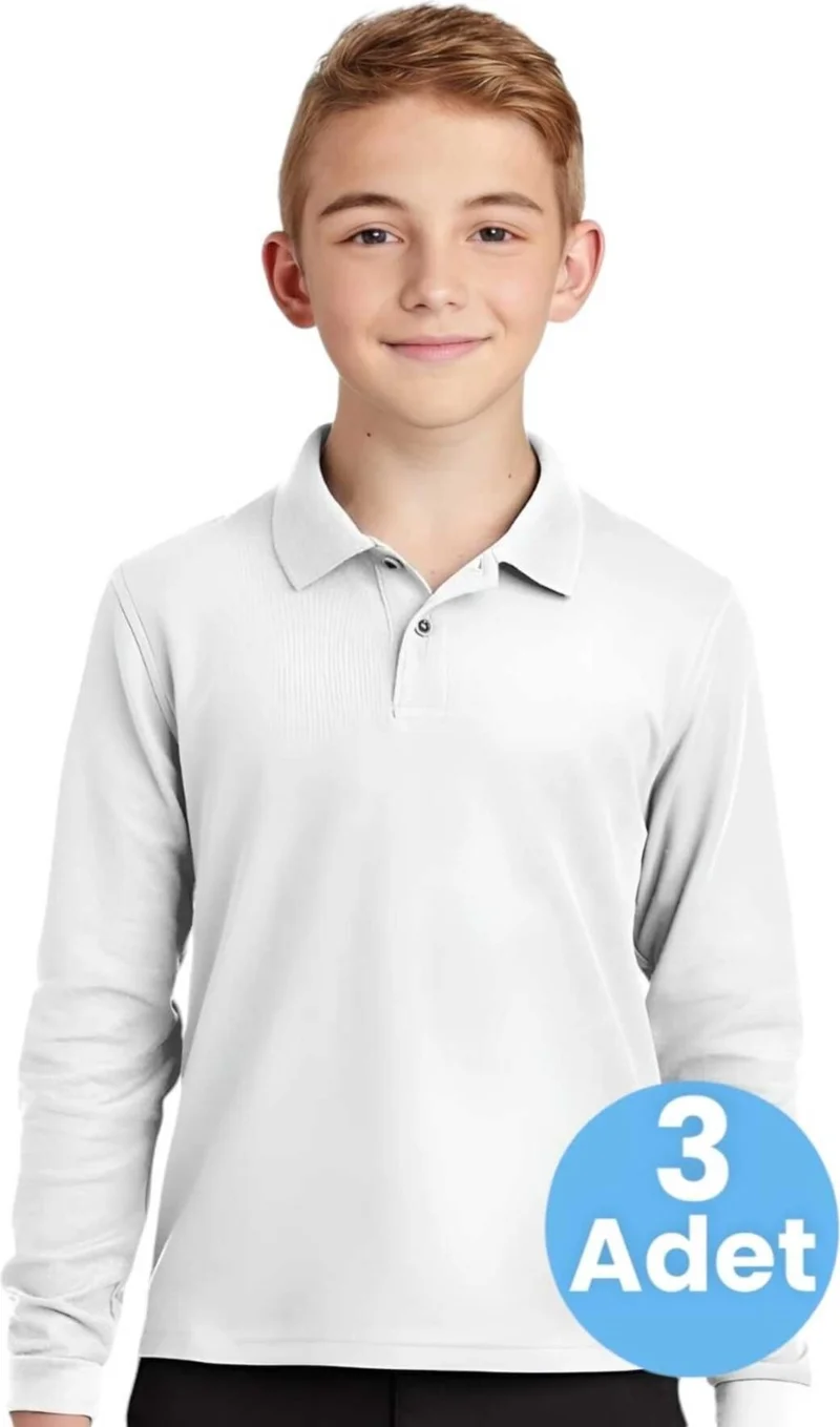 Tezzgelsin 3-Piece Boy Long Sleeve Cotton Polo Neck T-Shirt Daily and School Uniform School T-Shirt