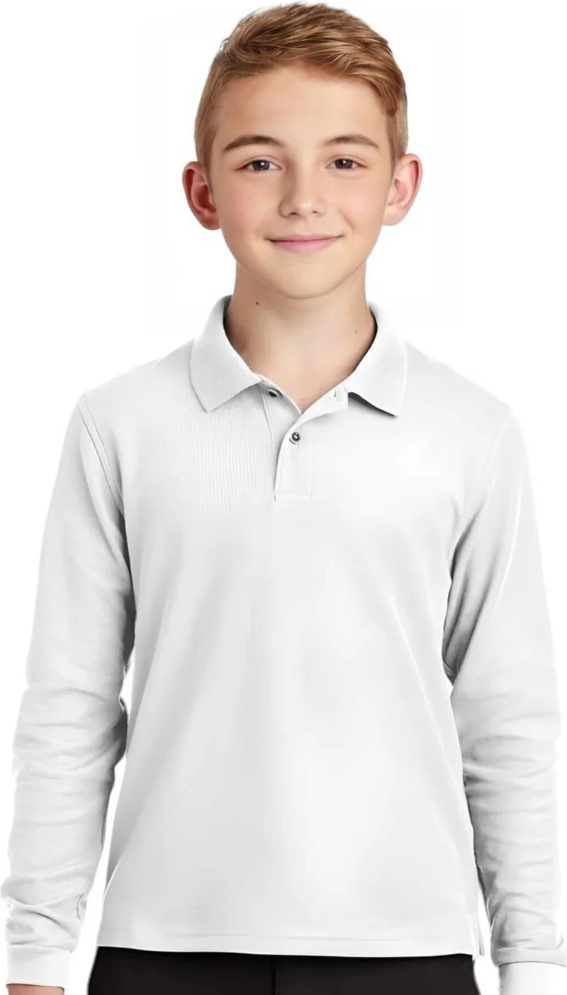 Tezzgelsin 3-Piece Boy Long Sleeve Cotton Polo Neck T-Shirt Daily and School Uniform School T-Shirt
