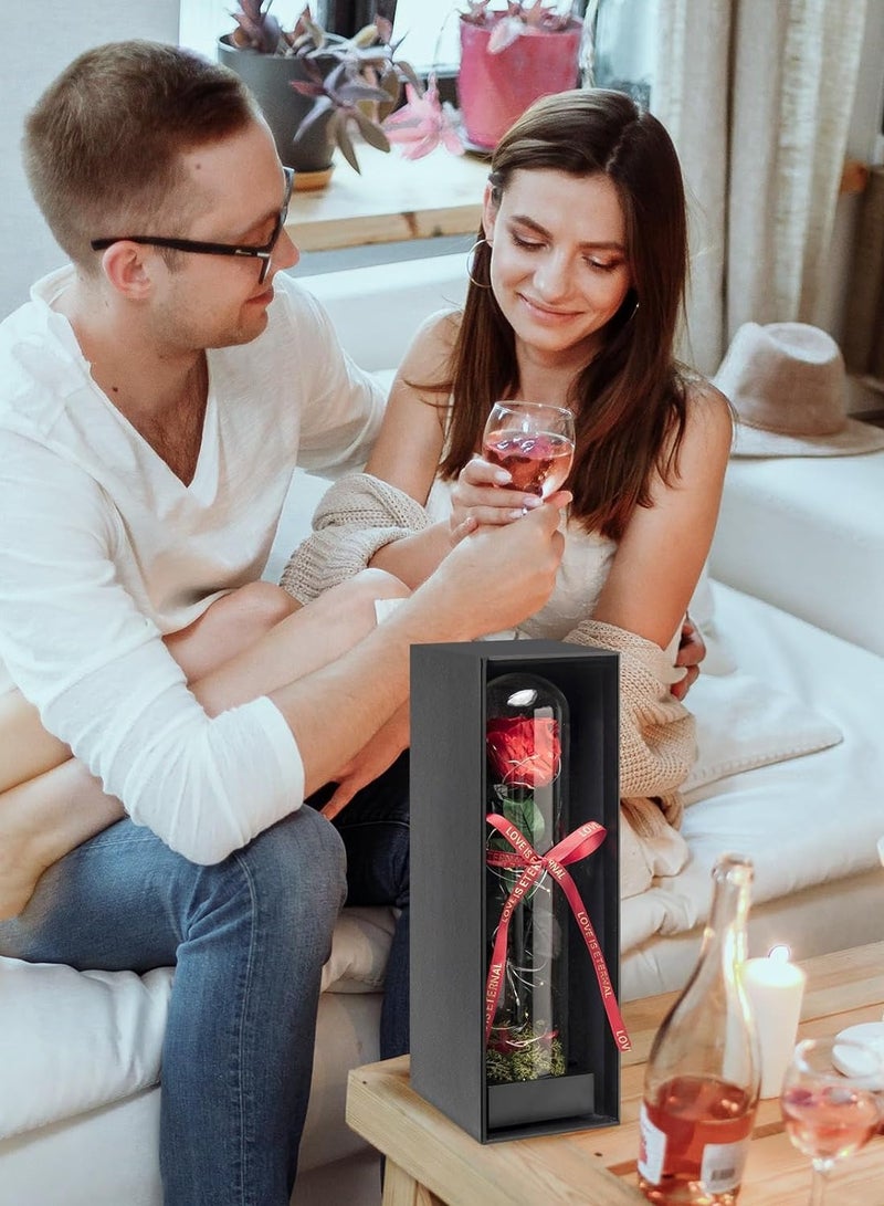 SYOSI هدايا عيد الميلاد للنساء، 12" وردة زجاجية LED محفوظة في قبة، زهور الجميلة والوحش تدوم لسنوات - حمراء - Image 2