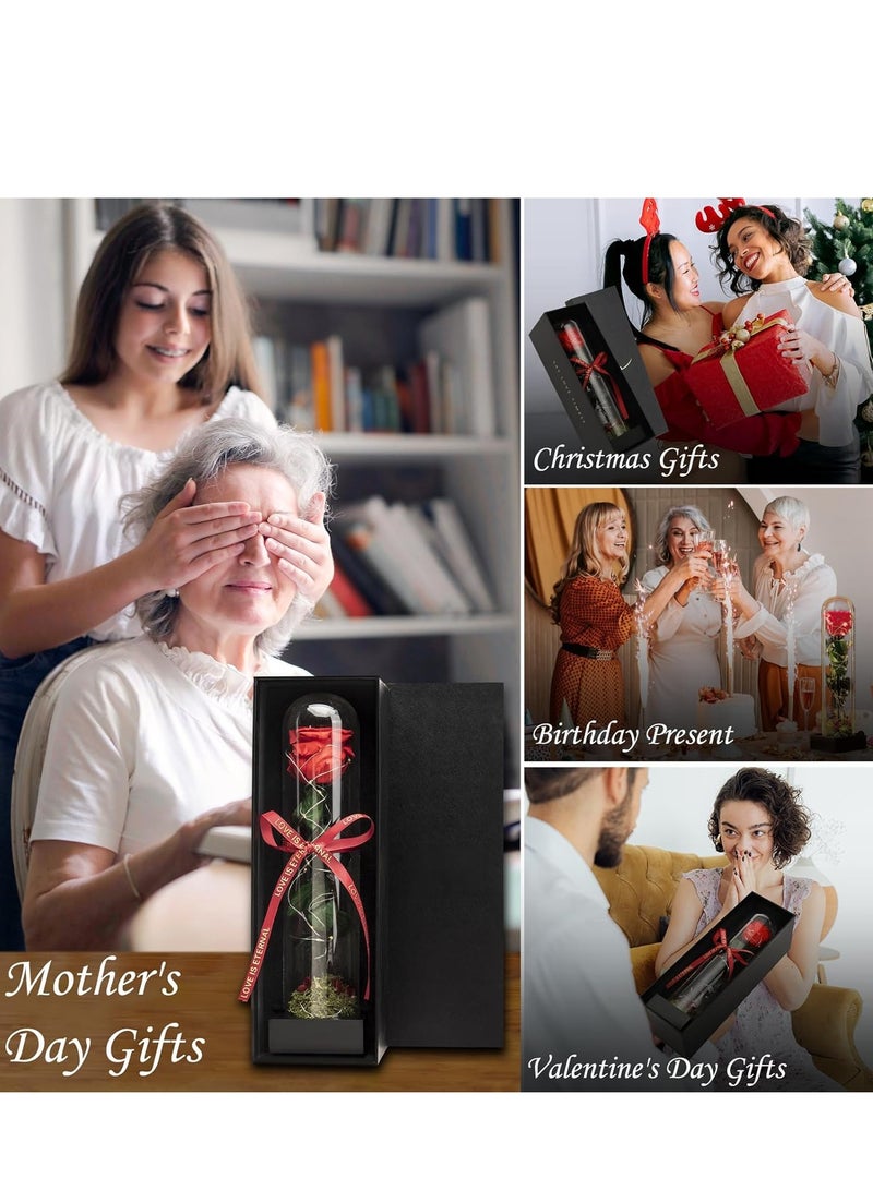 SYOSI هدايا عيد الميلاد للنساء، 12" وردة زجاجية LED محفوظة في قبة، زهور الجميلة والوحش تدوم لسنوات - حمراء - Image 3