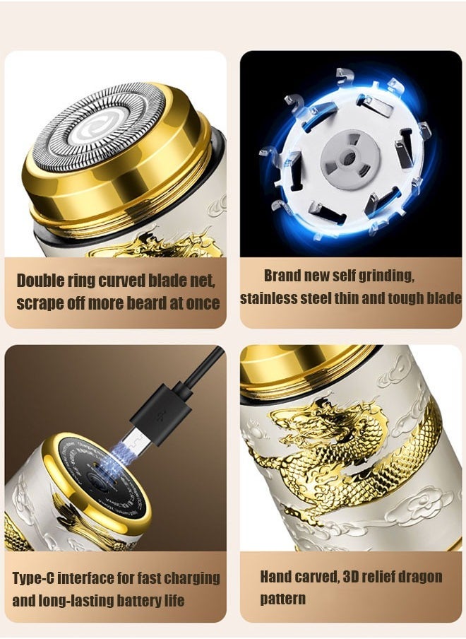 ZVEV Mini Electric Shaver, 3D Embossed Dragon Pattern Portable Pocket Travel Shaver, USB Rechargeable Waterproof Electric Razor (Gold ) - Image 2