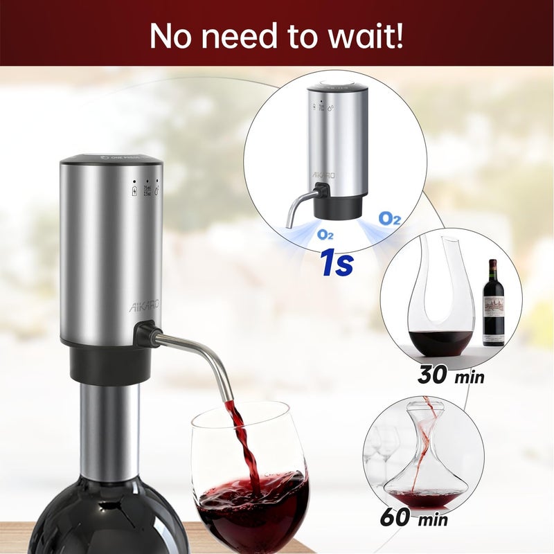 AIKARO - Electric Wine Aerator Pourer Rechargeable Automatic Electronic Decanter with Base, Auto-stop - Image 3