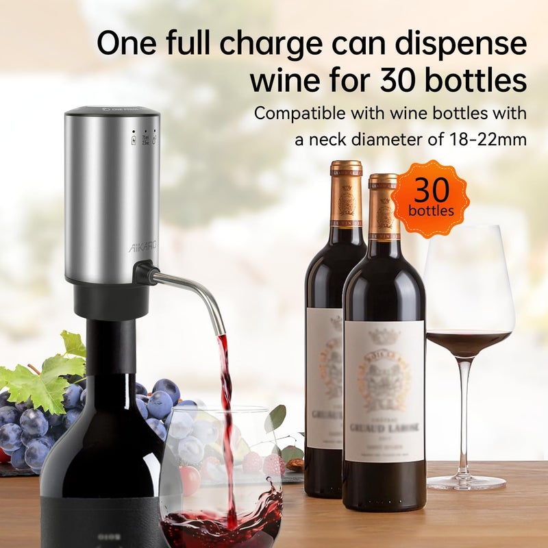 AIKARO - Electric Wine Aerator Pourer Rechargeable Automatic Electronic Decanter with Base, Auto-stop - Image 2