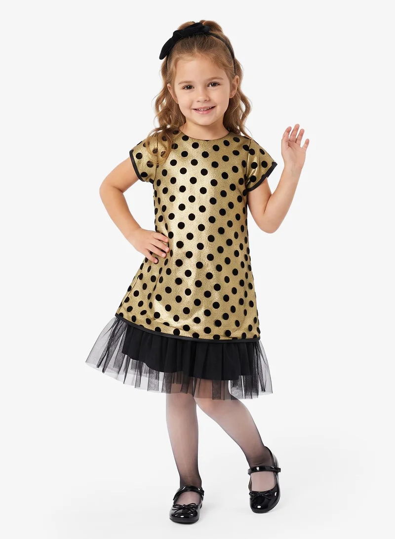 Little Golden Apple Little Short Sleeve Dotted Dress