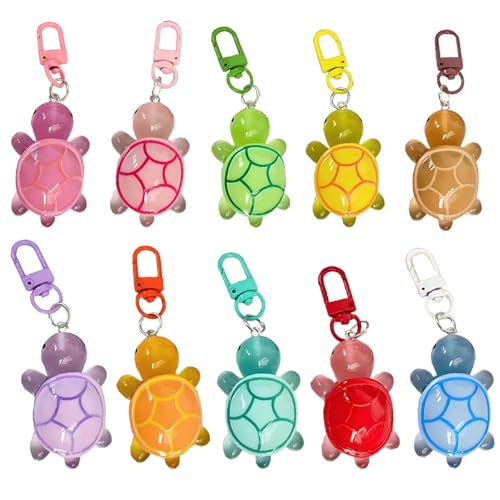Roioiow 10Pcs Mini Luminous Turtle Keychain Bag Charms, Kawaii Keyrings for Women Kids, Purse Backpack Decor, Car Keys Accessory - Image 1