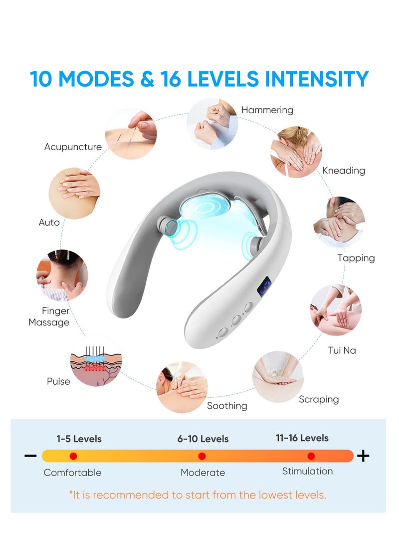 Generic Neck Massager, Portable Heated Neck Lymphatic Massager for Neck Pain & Fatigue Relief, Heating and Vibration Functions, Neck Massager with 10 Modes 16 Levels, High-Elastic Frame Design, Perfect Gifts  - Image 5