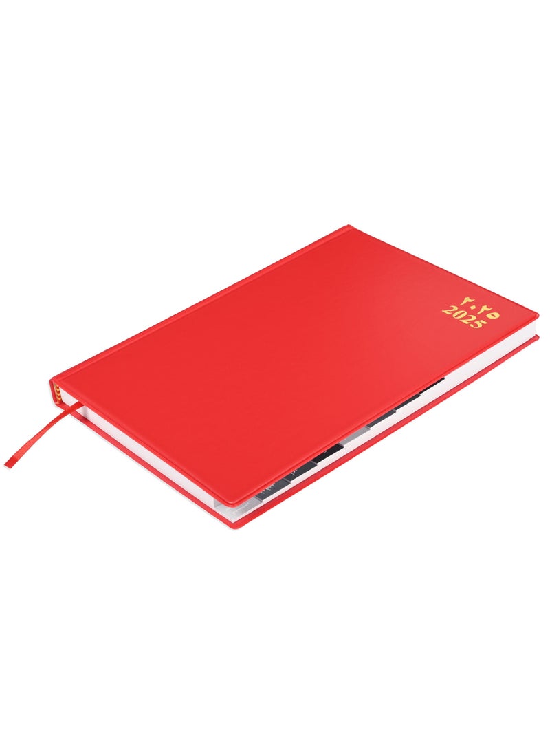 FIS FIS 2025 Agenda Diary Arabic/English Left Side Opening with 12 Months Index, PVC Hard Cover Red - FSDI63AEL25RE  - Image 1