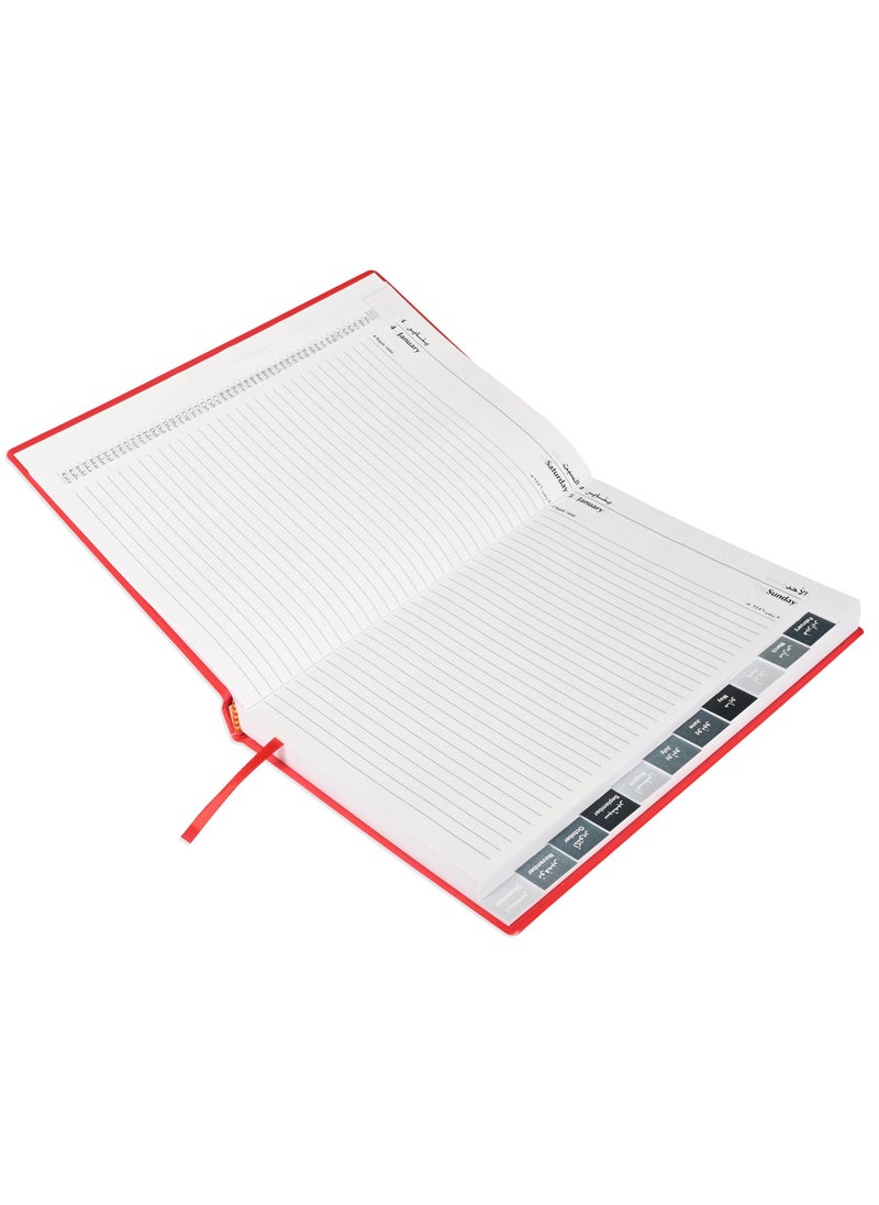 FIS FIS 2025 Agenda Diary Arabic/English Left Side Opening with 12 Months Index, PVC Hard Cover Red - FSDI63AEL25RE  - Image 2