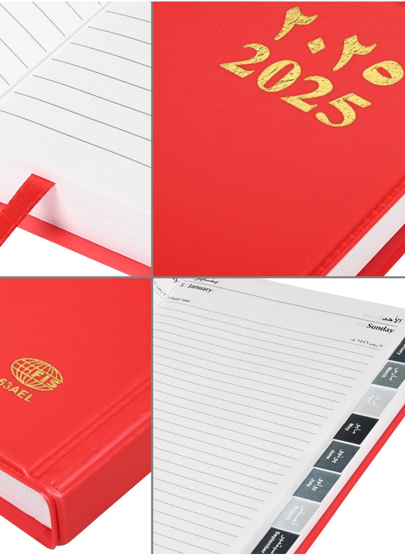 FIS FIS 2025 Agenda Diary Arabic/English Left Side Opening with 12 Months Index, PVC Hard Cover Red - FSDI63AEL25RE  - Image 3