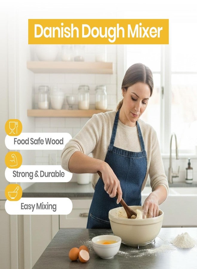 Eggssentials - Natural Wooden Dough Whisk for Sourdough Bread Baking – Danish Dough Whisk, Bread Whisk Mixing Tool for Dough & Batter – Sourdough Tools, Bread Making Supplies - Image 2