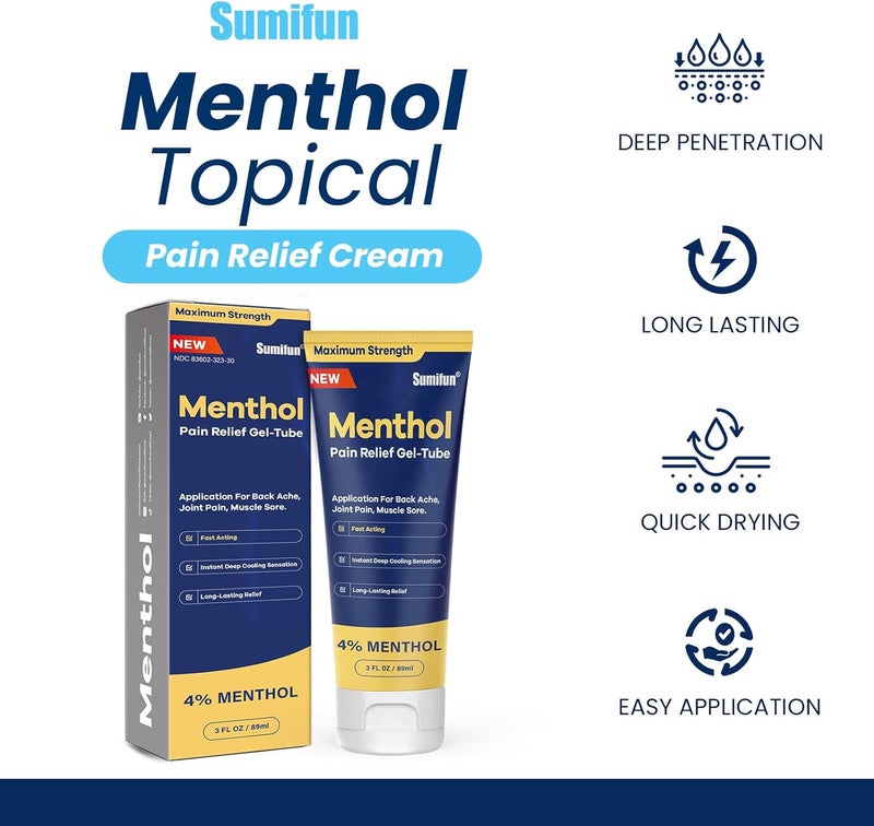 Sumifun Menthol Pain Relief GelTube3 FL OZ Tube Pack of 2 for Knee  Lower Back Sore Muscle Neck Shoulder Pain Relief - Image 2