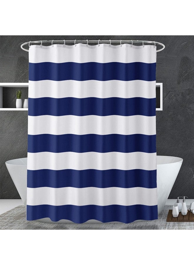 AmazerBath Navy Blue Shower Curtain, 72" W x 72" H Blue and White Stripes, Fabric for Bathroom, with 2 Heavy Stones - Image 1