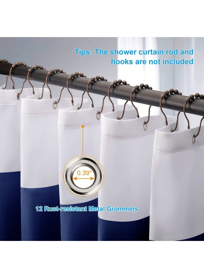 AmazerBath Navy Blue Shower Curtain, 72" W x 72" H Blue and White Stripes, Fabric for Bathroom, with 2 Heavy Stones - Image 3