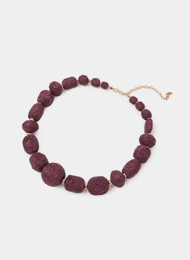 Purple Raffia Beaded Necklace