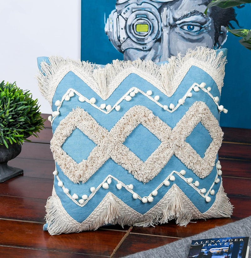 IMPEXART PVT LTD Cushion Cover 18 Inch x 18 Inch Boho Shaggy Pillow Case for Dcor Sofa Couch Living Room Bedroom Farm House Indoor Outdoor - Image 2