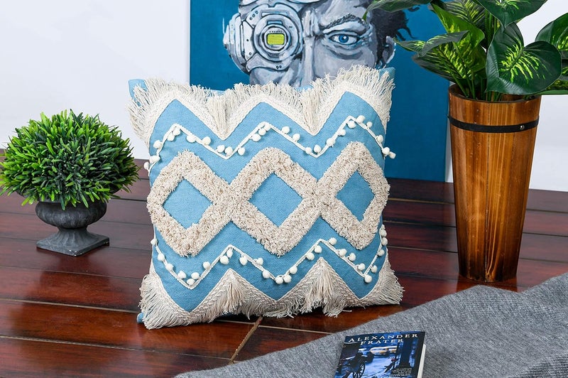 IMPEXART PVT LTD Cushion Cover 18 Inch x 18 Inch Boho Shaggy Pillow Case for Dcor Sofa Couch Living Room Bedroom Farm House Indoor Outdoor - Image 1