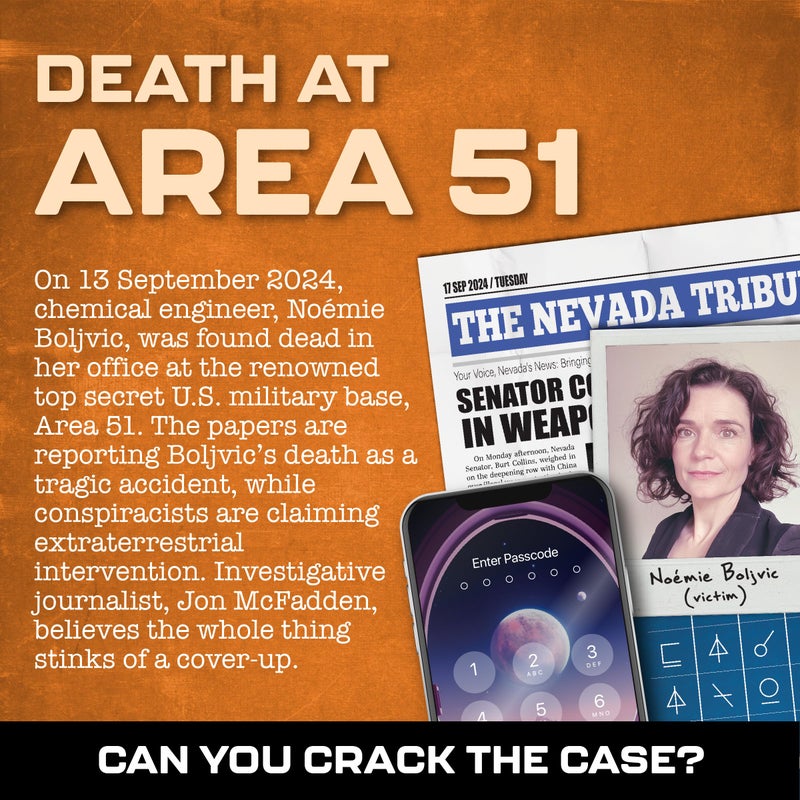 Lucky Egg MMC Death at Area 51 â€“ Thrilling Murder Mystery Games for Adults in a Classified Military Base â€“ 47 Evidence Pieces, 150 Min Gameplay (3.5/5 Difficulty) â€“ Cold Case Files Game for 1-10 Players - Image 2
