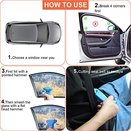 THINKWORK Car Safety Hammer for Teen Boy and Men's Gifts, Blue Three-in-One Emergency Escape Tool with Window Breaker and Seat Belt Cutter, Safety Emergency Car Escape Tool for Family and Children - Image 4