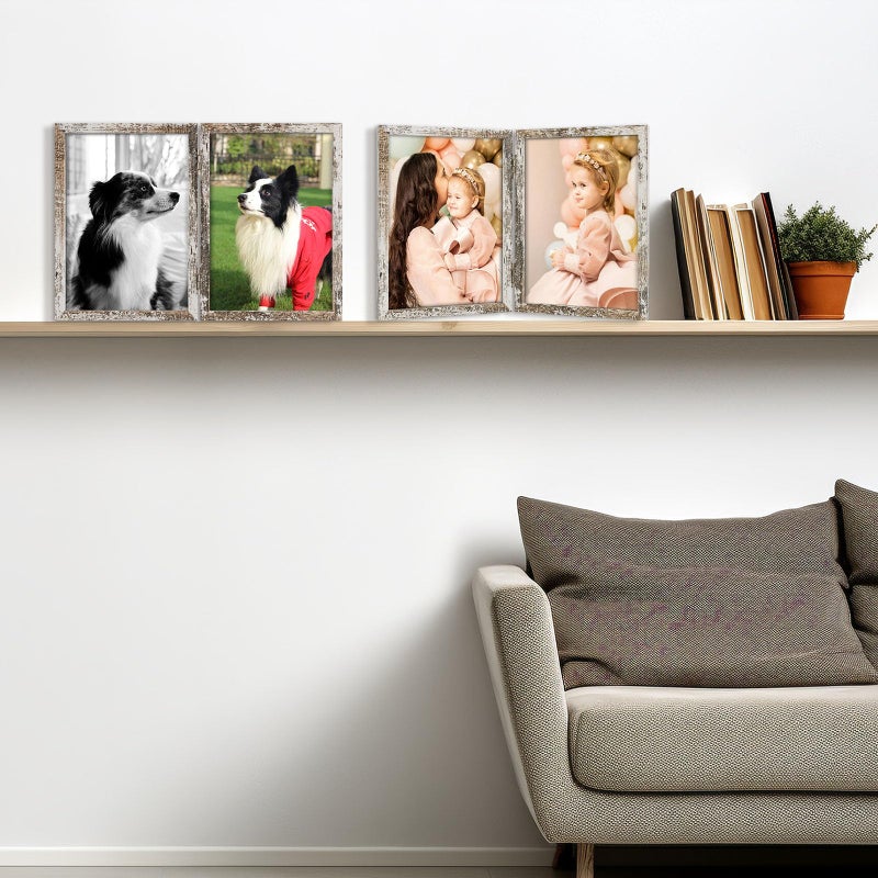 Space Art Deco 5x7 Double Hinged Frames  2 Folding Picture Frame  Stand Vertically on Desktop or Tabletop  Distressed White - Image 5