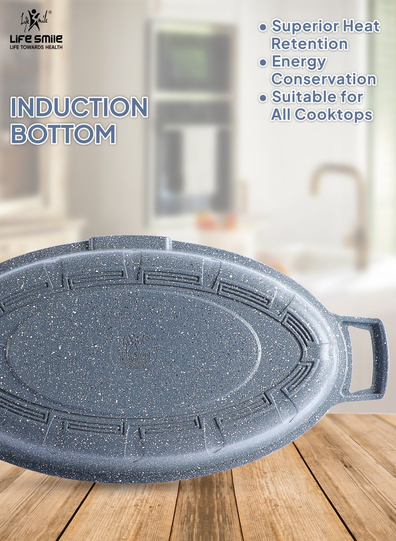 Life Smile 42cm (5.4L) Nonstick Fry Pan-Shallow Fish Frying Pan With lid , Granite Coating Non Stick Oval Frying pan - Fish Pan, 100% PFOA FREE Cookware, Oven Safe Nonstick Pan - Image 2