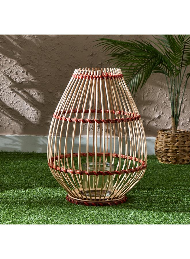 ديكر فانوس من الخيزران والخشب مع زجاج نذري - Image 2