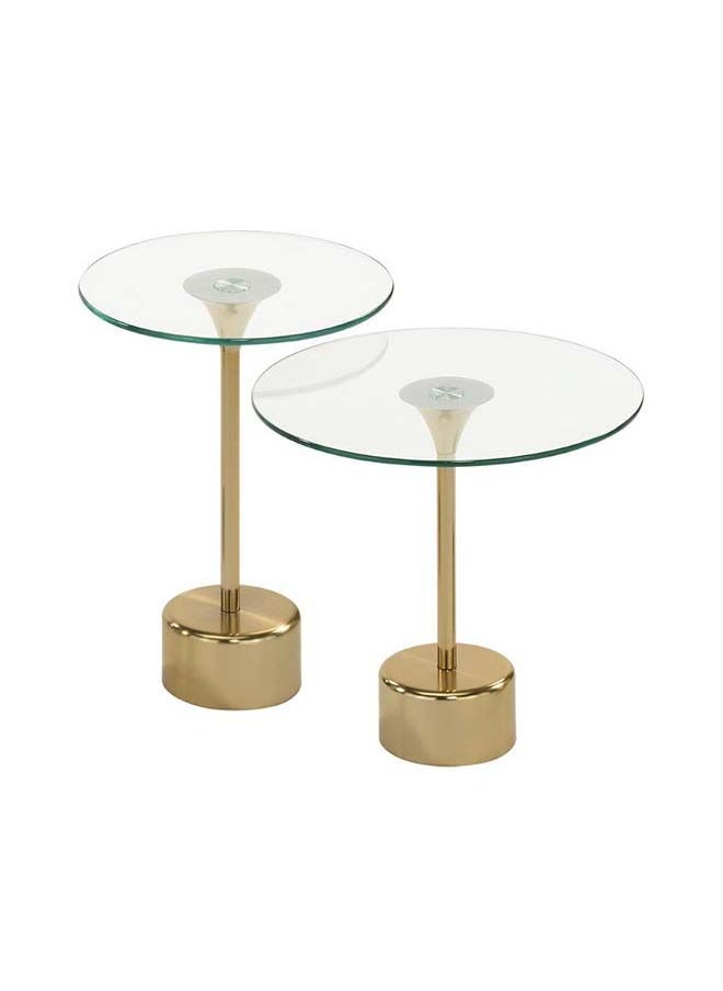 DANUBE HOME Kadita End Table Set of 2 Multifunctional Living Room Small Desk Space Saving Round Side Table For Modern Home Satin Brass/Clear Glass 45x45x43 cm  - Image 1