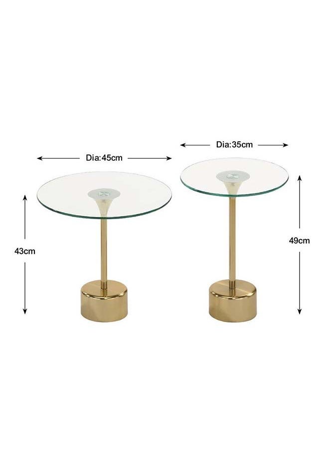 DANUBE HOME Kadita End Table Set of 2 Multifunctional Living Room Small Desk Space Saving Round Side Table For Modern Home Satin Brass/Clear Glass 45x45x43 cm  - Image 2