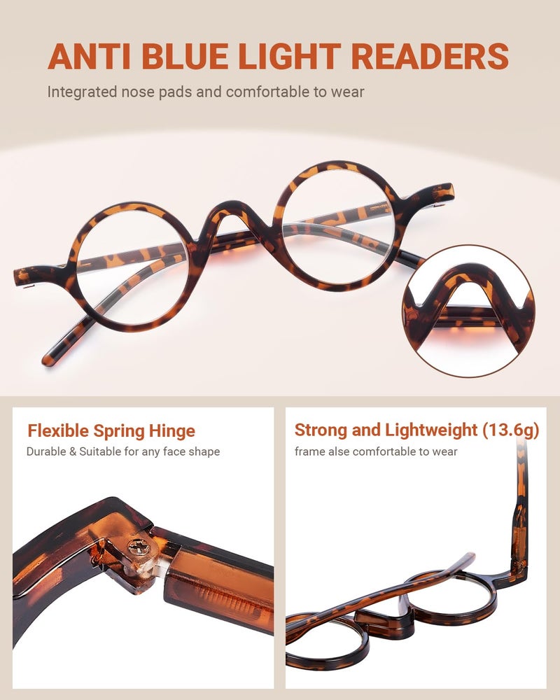 JM 5 Pack Round Reading Glasses for Women Men, Vintage Small Blue Light Blocking Computer Readers with Spring Hinges +1.75 - Image 3