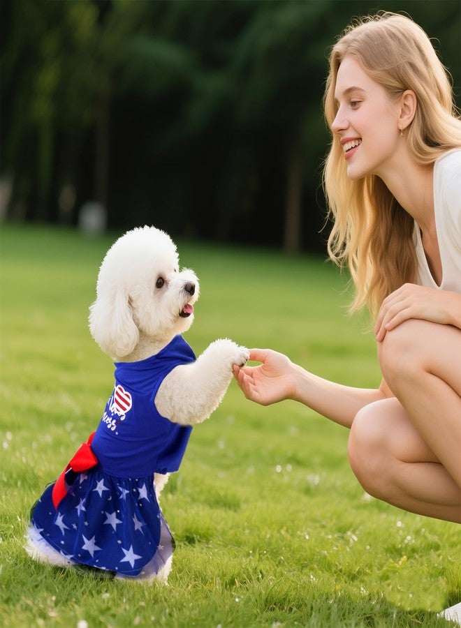 phnydreg 4th of July Dog Outfit Pet Puppy Printed Dresses with Sparkly Stars Summer Princess Skirt for Independence Day Party Small Medium Dog Outfit - Image 3