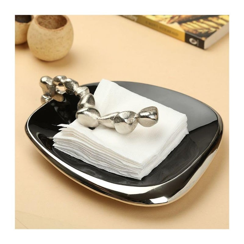 Decor de Maison Stones Serving Ware Tissue Box Cover Metal Napkin Holder Napkin Dispenser Facial Tissue Box for Bathroom Home Car Office Restaurant Kitchen Dining 24X20X5 cm Silver - Image 1