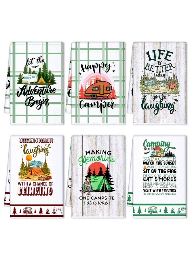 اودين مناشف مطبخ للتخييم من أودين، 6 قطع، ديكورات تخييم، مناشف أطباق، طقم مناشف يد للمطبخ، مناشف شاي مطبوعة بعبارات مضحكة، هدايا مبتكرة للمخيمين، ملحقات تخييم لمخيمات السيارات الترفيهية - Image 1