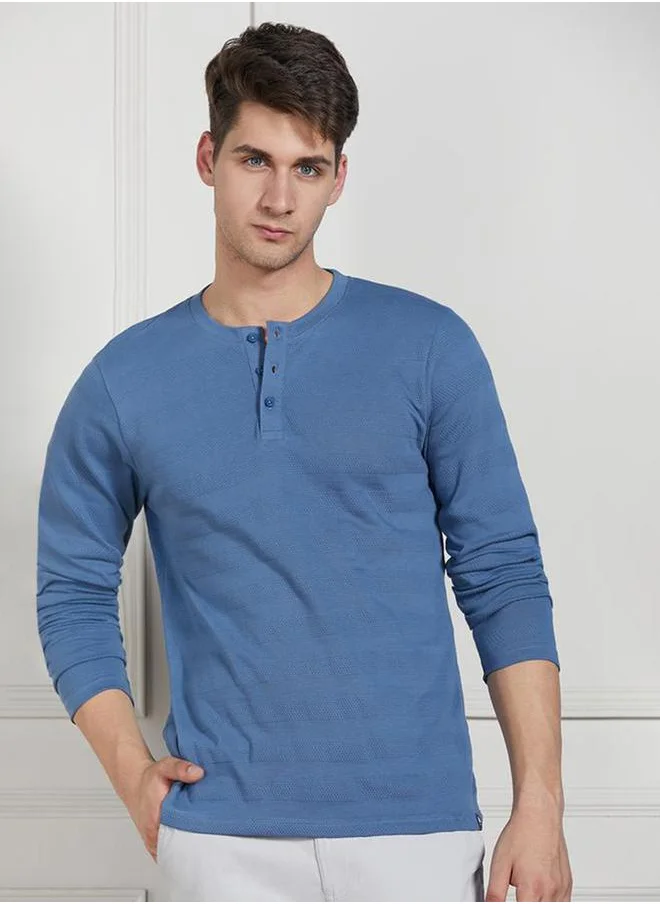 Dennis Lingo Regular Fit Textured Henley Neck T-Shirt by Styli