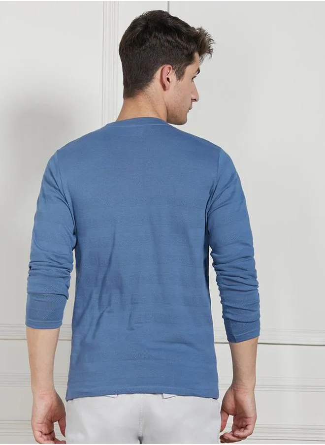 Dennis Lingo Regular Fit Textured Henley Neck T-Shirt by Styli