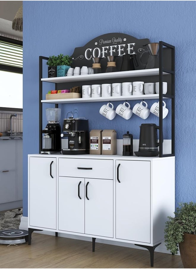 Home Canvas Home Canvas JE130 Coffee Corner Multipurpose Cabinet Pantry Kitchen Cabinet White With 4 Doors And 1 Drawer  - Image 1