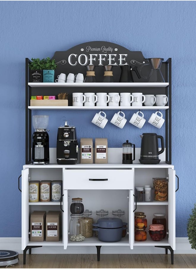 Home Canvas Home Canvas JE130 Coffee Corner Multipurpose Cabinet Pantry Kitchen Cabinet White With 4 Doors And 1 Drawer  - Image 4