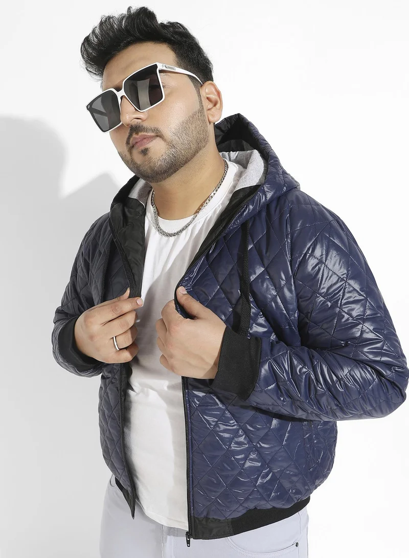 انستافاب بلس سترة منتفخة مبطنة باللون الأزرق للرجال مع سحاب للإغلاق