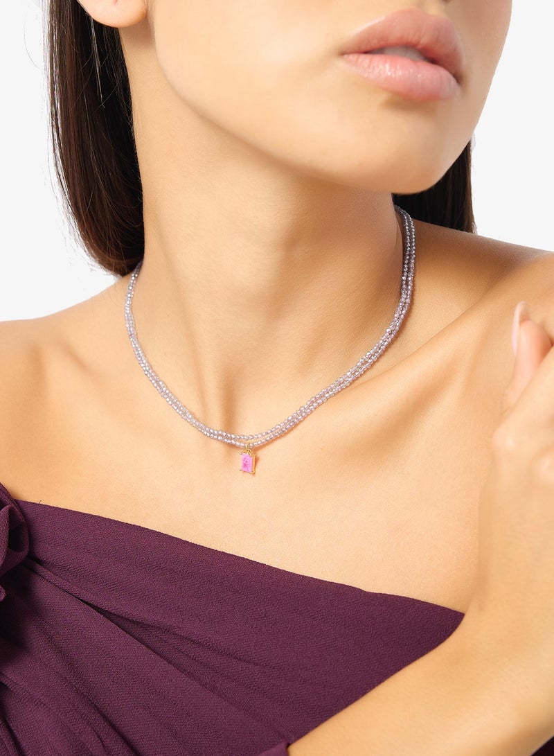 ELLA Pink Diamonte Silver Accent Necklace - Image 1