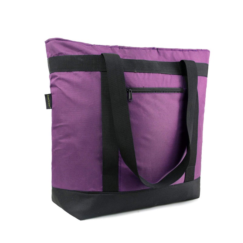 BeeGreen Cooler Bag Soft Insulated Tote for Beach Travel Grocery Shopping Lunch Portable Large Ice Coolers with Handle Hard Freezer Bags with Zippered Top Foldable Leakproof Delivery Totes Purple - Image 1