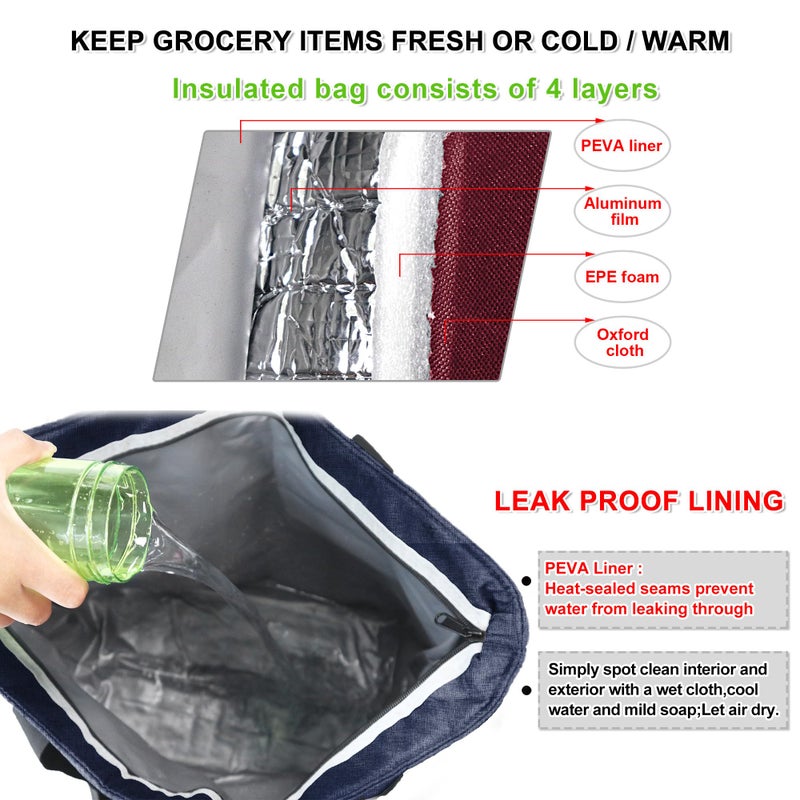 BeeGreen Cooler Bag Soft Insulated Tote for Beach Travel Grocery Shopping Lunch Portable Large Ice Coolers with Handle Hard Freezer Bags with Zippered Top Foldable Leakproof Delivery Totes Purple - Image 3