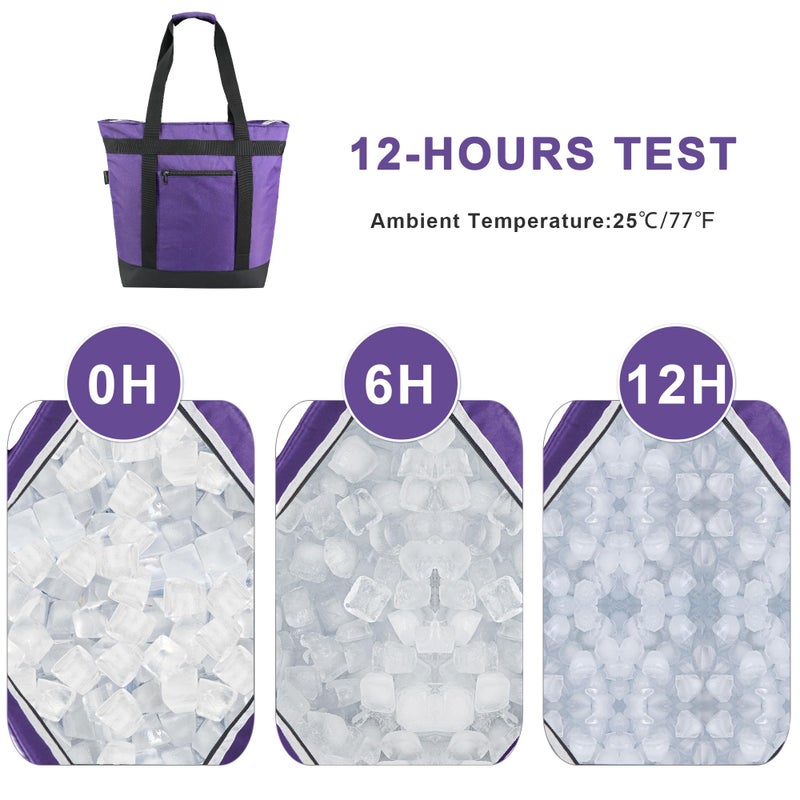 BeeGreen Cooler Bag Soft Insulated Tote for Beach Travel Grocery Shopping Lunch Portable Large Ice Coolers with Handle Hard Freezer Bags with Zippered Top Foldable Leakproof Delivery Totes Purple - Image 2
