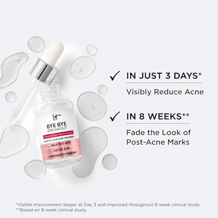 IT Cosmetics Bye Bye Breakout Acne Treatment Face Serum -With 2% Salicylic Acid & 3% Lactic Acid - Helps Reduce Pimples in 3 Days & Fades Look of Post-Acne Marks in 8 Weeks - 1 Fl. Oz - Image 3