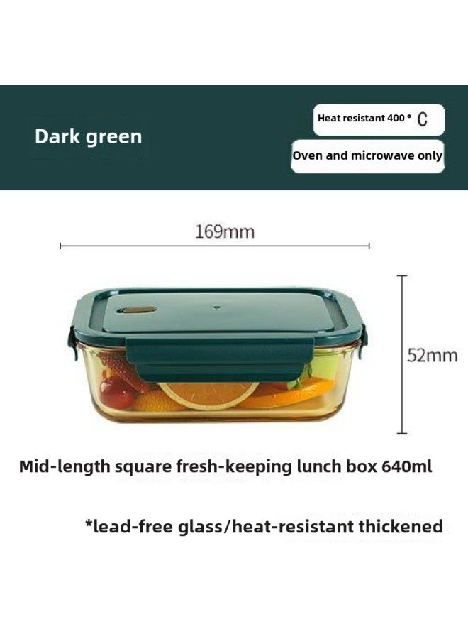Glass Lunch Box Office Workers With Rice Lunch Box Microwave Heating Fresh-keeping Box Heat-resistant Round Soup Bowl With Lid Wholesale-Specifications:Friendly City Yaodark Green Cap-large Rectangular 1040ml  - Image 3