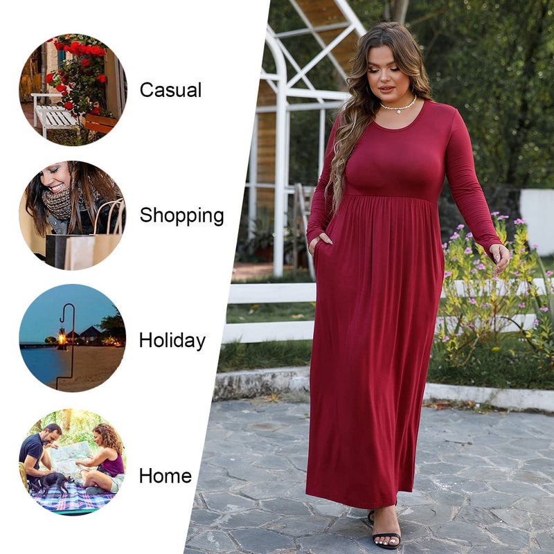 LONGYUAN Plus Size Dresses for Curvy Women Maxi Long Sleeve Casual Dresses with Pockets Black XL - Image 5