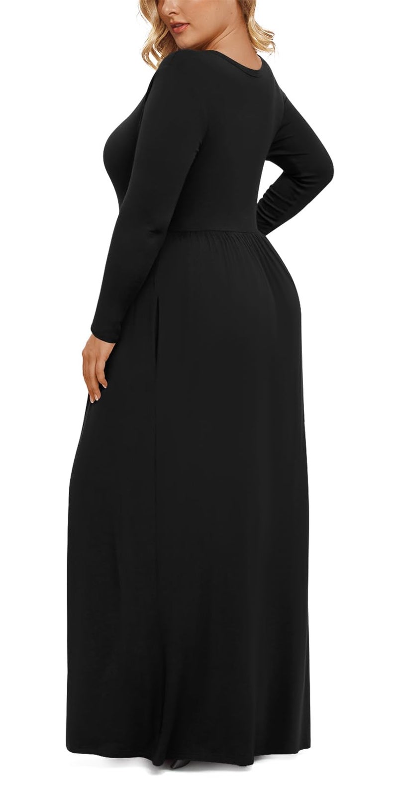 LONGYUAN Plus Size Dresses for Curvy Women Maxi Long Sleeve Casual Dresses with Pockets Black XL - Image 3