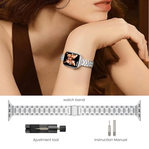 STIROLL Thin Replacement Band Compatible for Apple Watch 38mm 40mm 41mm 42mm(Series 11 10), Stainless Steel Metal Wristband Women Men for iWatch Ultra SE Series 9 8 7 6 5 4 3 2 1, Silver - Image 4