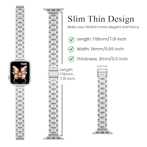 STIROLL Thin Replacement Band Compatible for Apple Watch 38mm 40mm 41mm 42mm(Series 11 10), Stainless Steel Metal Wristband Women Men for iWatch Ultra SE Series 9 8 7 6 5 4 3 2 1, Silver - Image 3