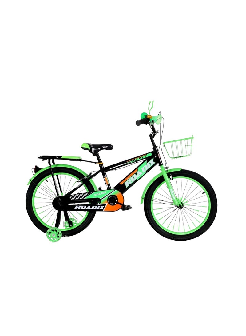 دراجة أطفال مقاس 20 بوصة للأولاد والبنات من عمر 7 سنوات فما فوق، مزودة بعجلات مساعدة، وفرامل يدوية، وفرامل خلفية، وسلة قابلة للإزالة.