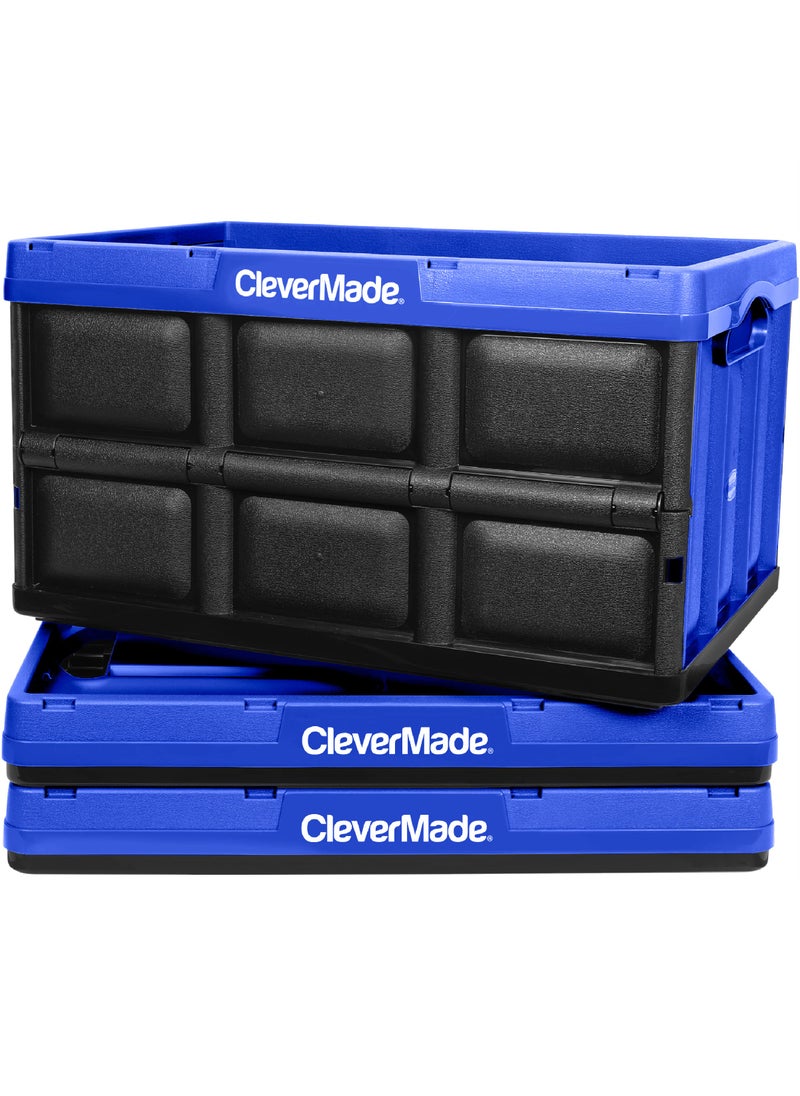 Clevermade CleverMade Collapsible Storage Bins  Royal Blue 3 Pack 62L  Stackable Containers Heavy Duty Capacity Folding Crates  SpaceSaving for Home 