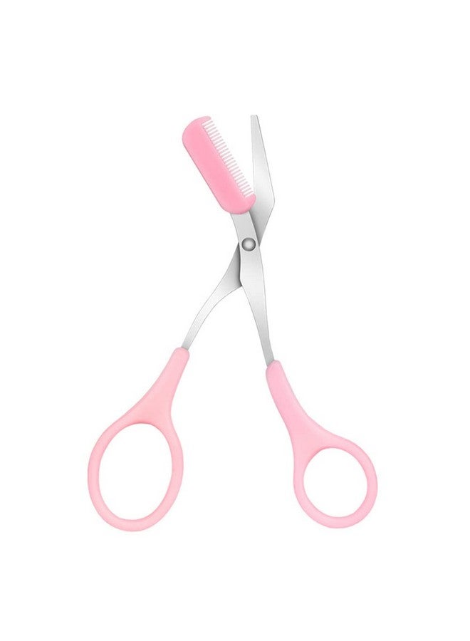 AKOAK 1 Count Pink Stainless Steel Eyebrow Grooming Shear Scissors With Plastic Comb (Detachable) - Image 1