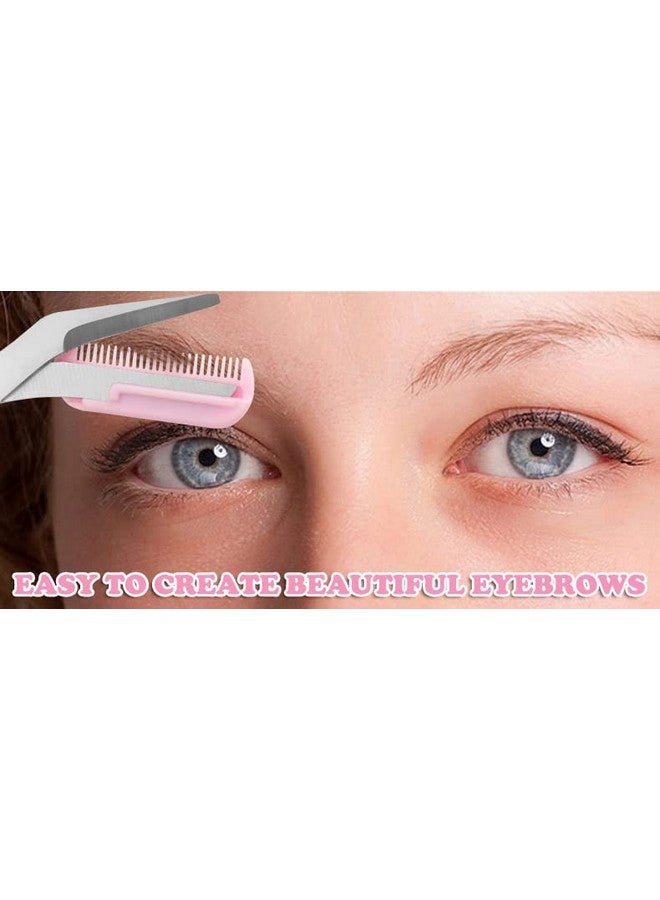 AKOAK 1 Count Pink Stainless Steel Eyebrow Grooming Shear Scissors With Plastic Comb (Detachable) - Image 3